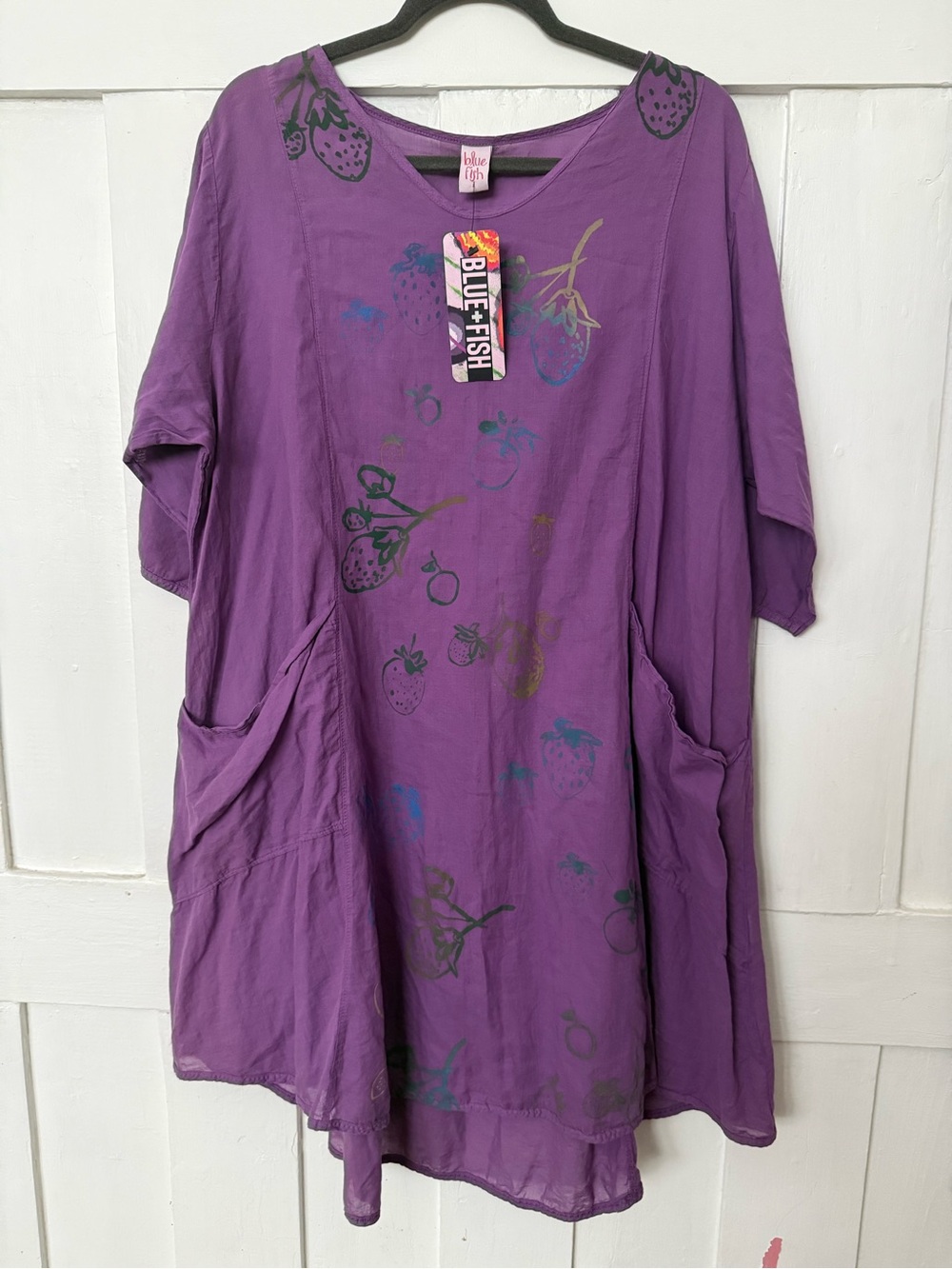 Blue Fish Violet Strawberry-Print Tunic with Pockets